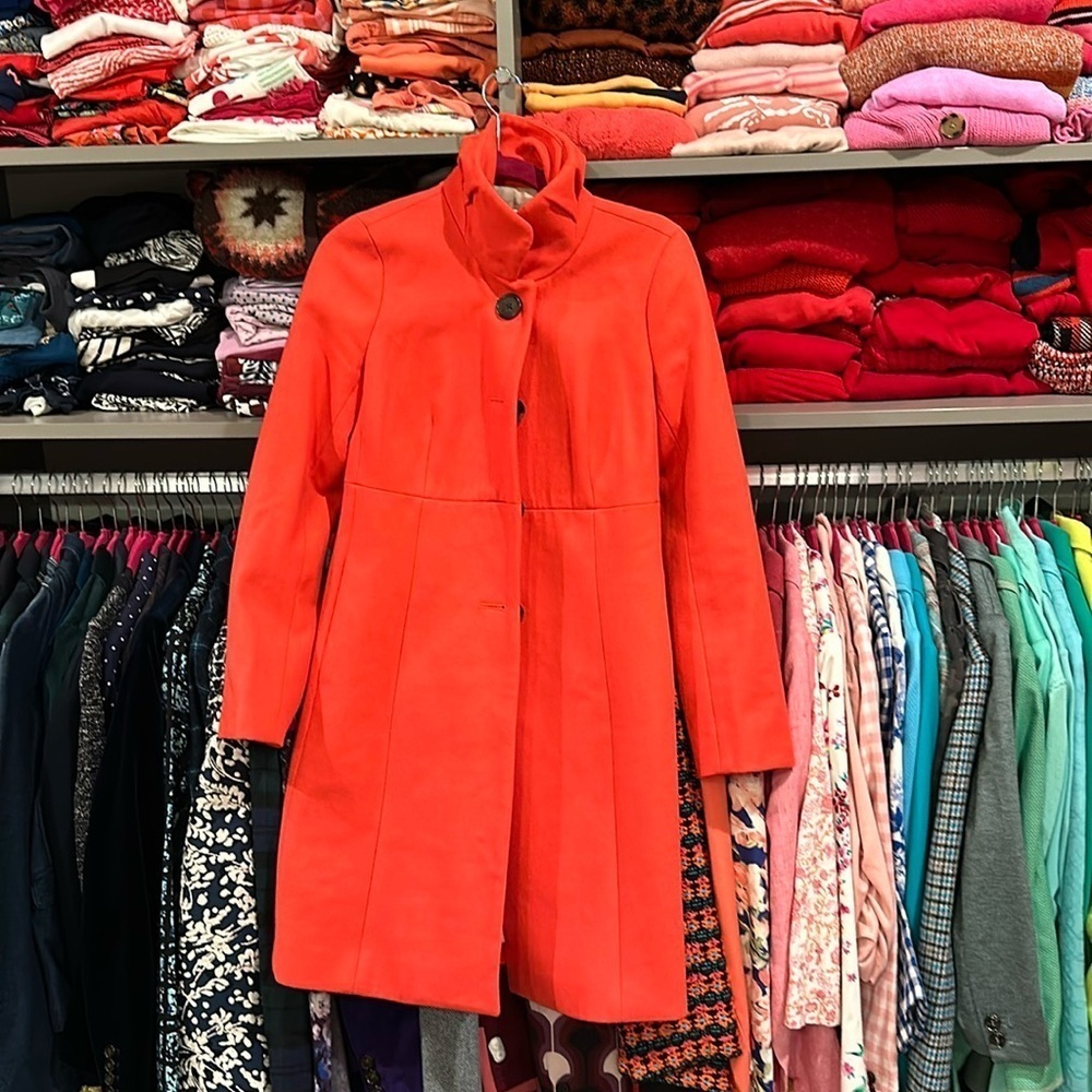 J Crew size 0 bright orange funnel neck coat